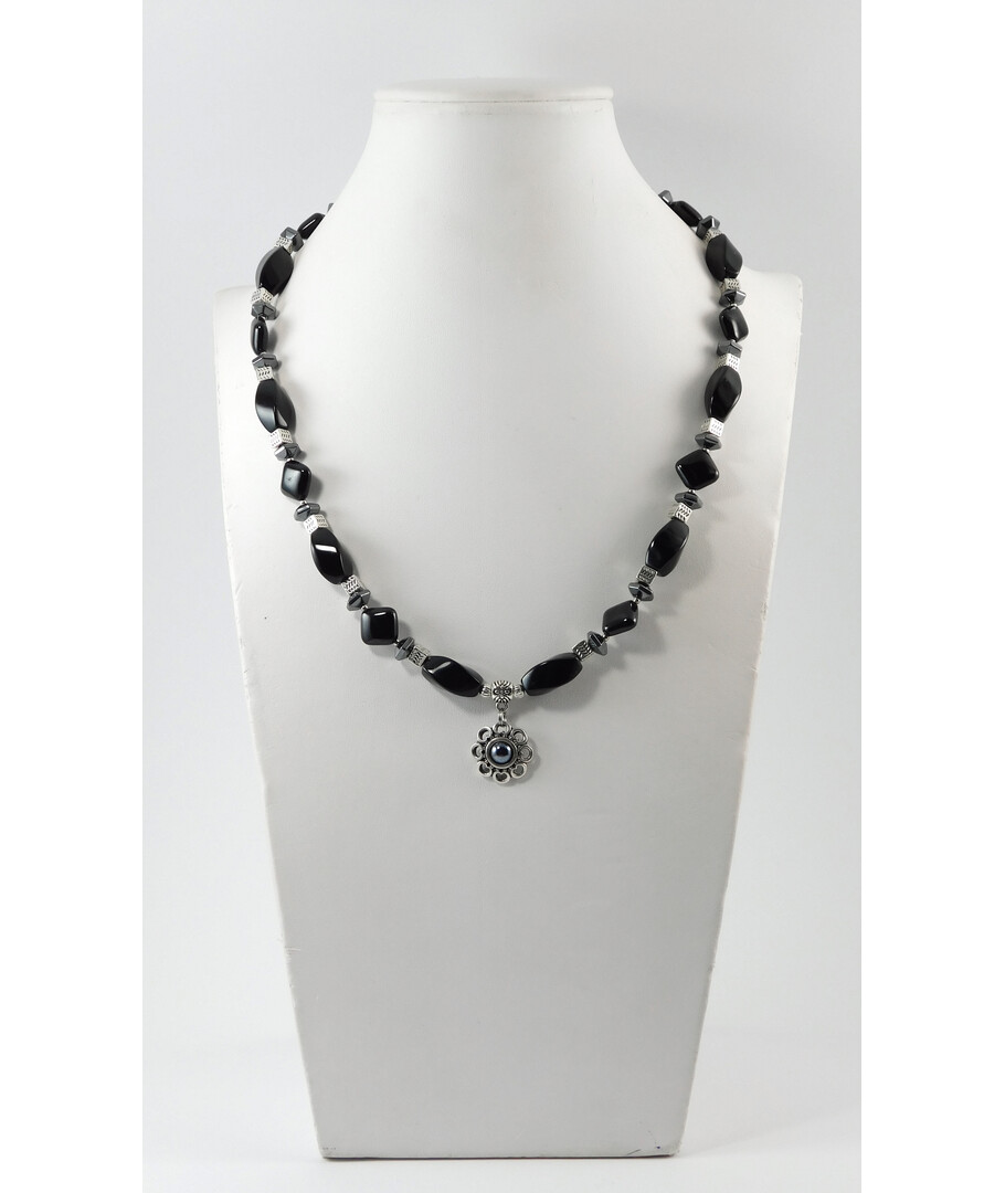 Necklace "Flow of time" Agate, Hematite