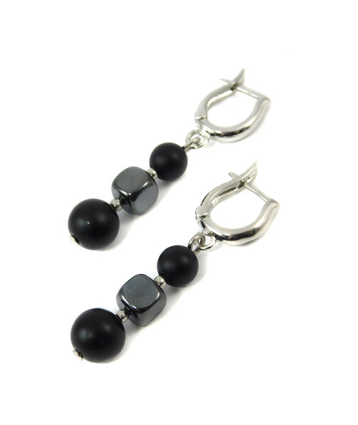 Earrings "Metallic glitter" Shungite, Hematite