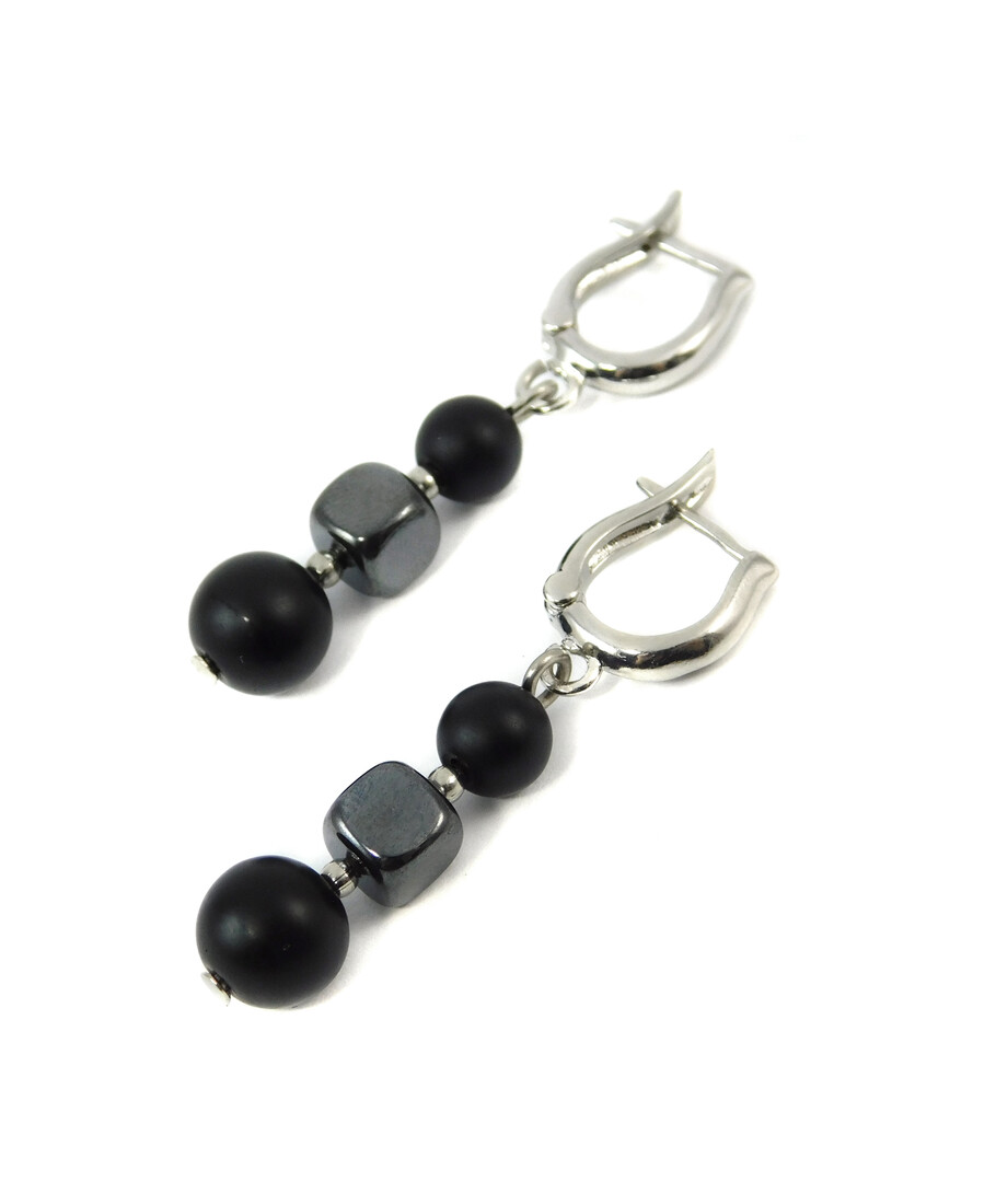 Earrings "Metallic glitter" Shungite, Hematite