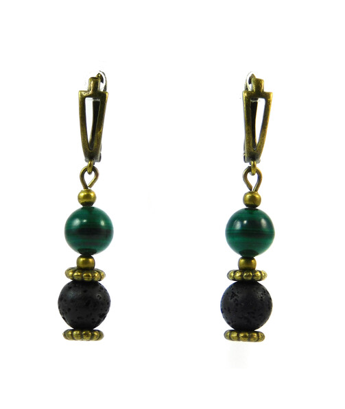 Earrings "Hutsul Motifs" Malachite, Lava