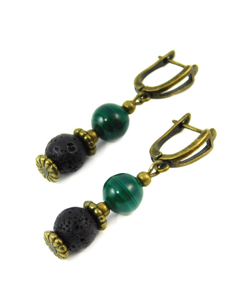 Earrings "Hutsul Motifs" Malachite, Lava