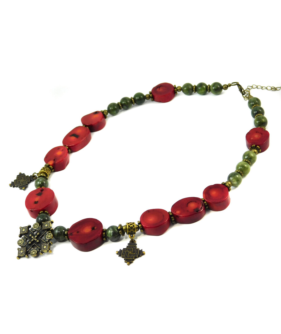 Necklace "Power" Coral, Jadeite