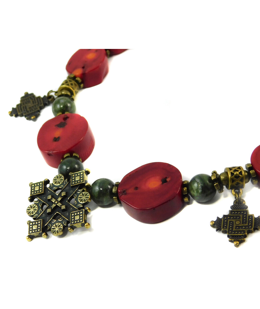 Necklace "Power" Coral, Jadeite