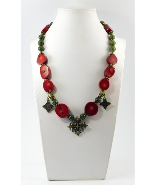 Necklace "Power" Coral, Jadeite