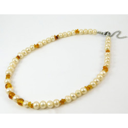 Necklace "Nicole", pearls, amber