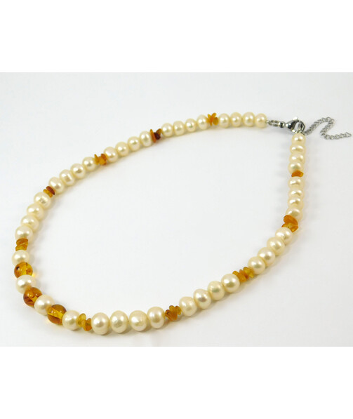 Necklace "Nicole", pearls, amber