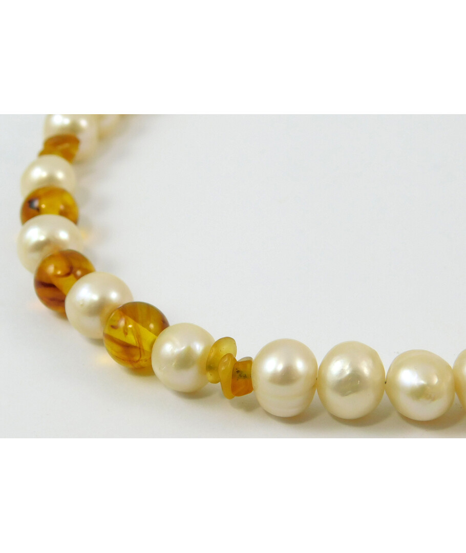 Necklace "Nicole", pearls, amber