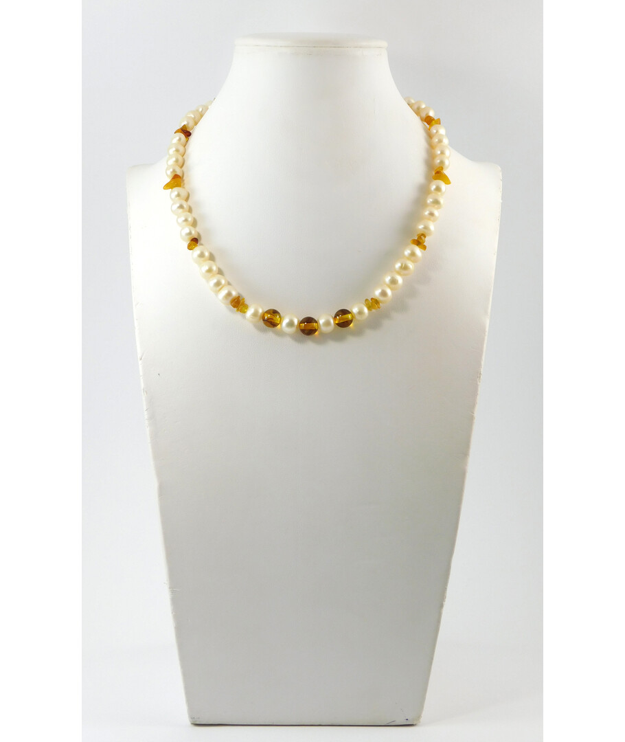 Necklace "Nicole", pearls, amber