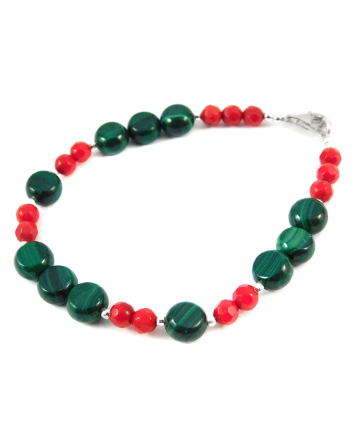 Bracelet "Goji" Malachite, Coral, silver