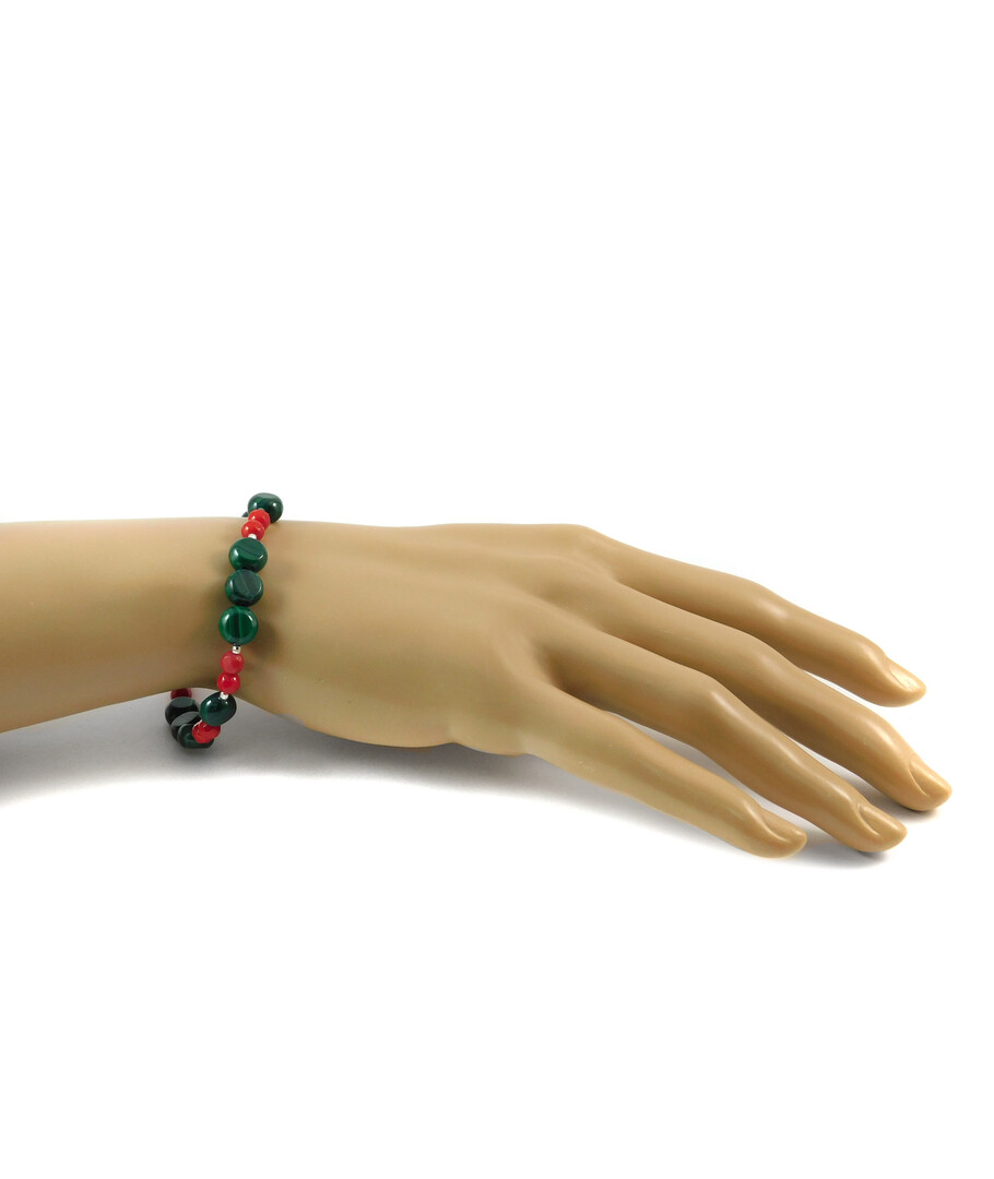 Bracelet "Goji" Malachite, Coral, silver