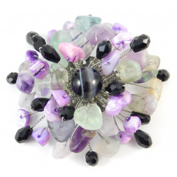 Brooch "Riddle" Agate, Fluorite, Mother-of-Pearl crumb
