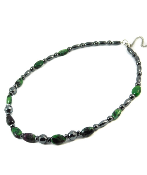 Necklace "Wormwood" Hematite, Zoisite gallows