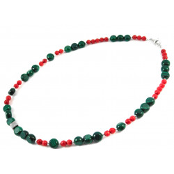 Necklace "Goji" Malachite, Coral, silver