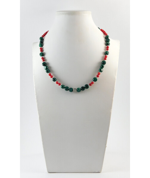 Necklace "Goji" Malachite, Coral, silver