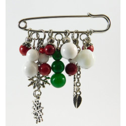 Brooch "Christmas" Coral, Chrysoprase, Agate