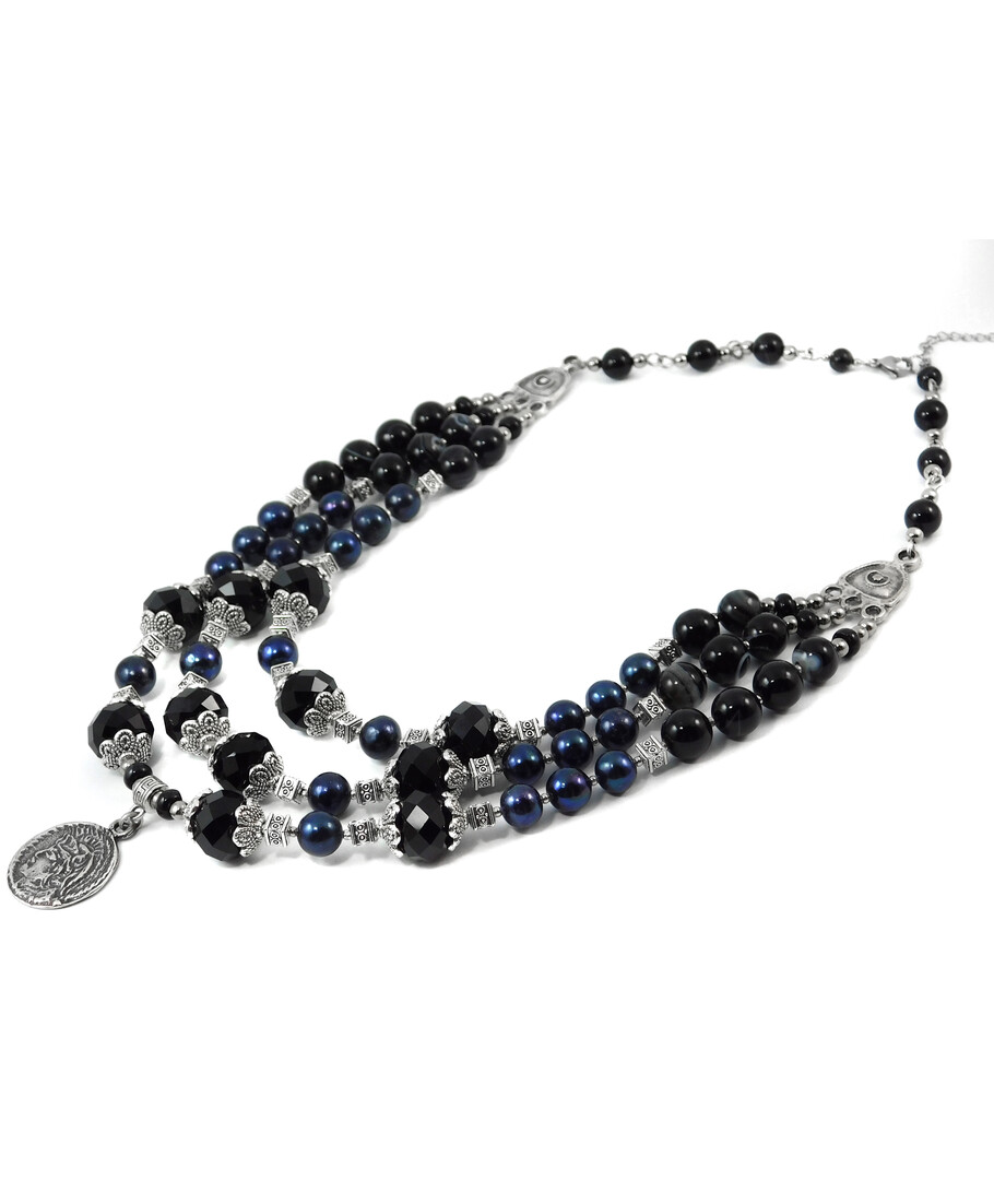 Necklace "Bela" Dark pearls, Agate