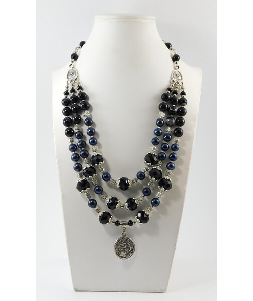 Necklace "Bela" Dark pearls, Agate