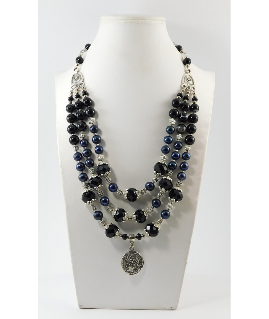 Necklace "Bela" Dark pearls, Agate