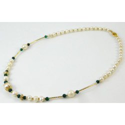 Necklace "Lia" Pearls, Malachite
