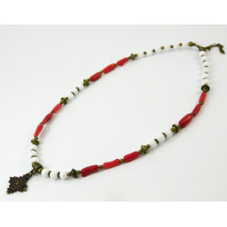 Necklace "Biaco Rosso" Agate white, Coral