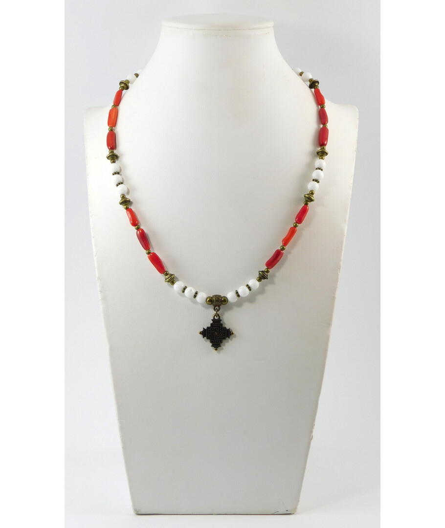 Necklace "Biaco Rosso" Agate white, Coral