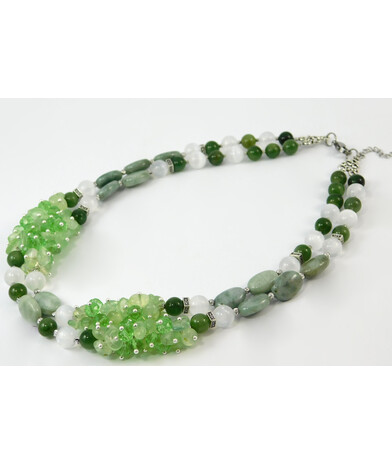 Necklace "New Spring" Jadeite, Selenite, Prenite