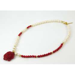 Necklace "Kiss" Faceted coral, Pearls