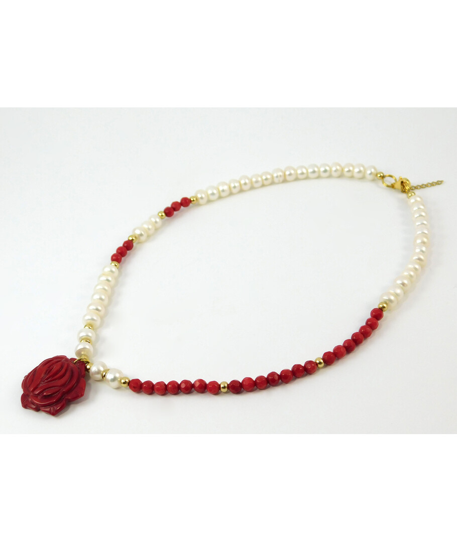 Necklace "Kiss" Faceted coral, Pearls