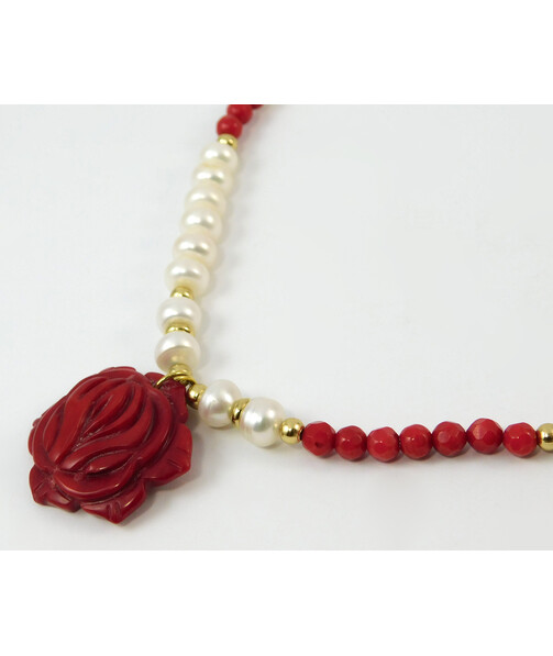 Necklace "Kiss" Faceted coral, Pearls