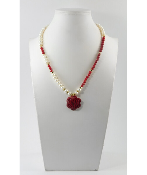 Necklace "Kiss" Faceted coral, Pearls