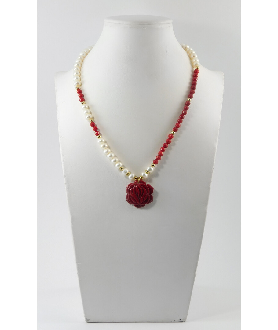 Necklace "Kiss" Faceted coral, Pearls