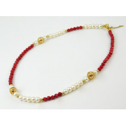 Necklace "Kiss" Faceted coral, Pearls