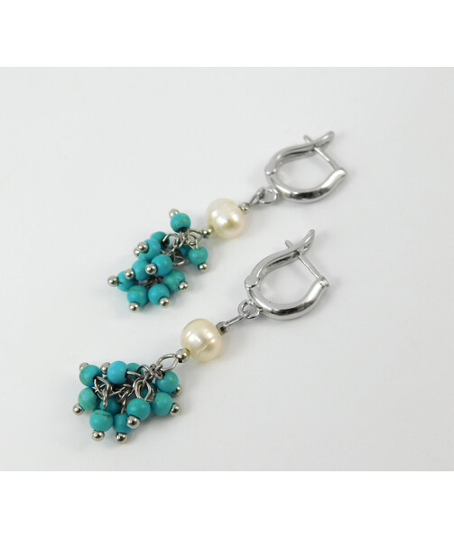 Earrings "Liana" Turquoise press, Pearls