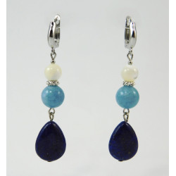 Earrings "Cocktail" lapis lazuli drop, mother of pearl, aquamarine