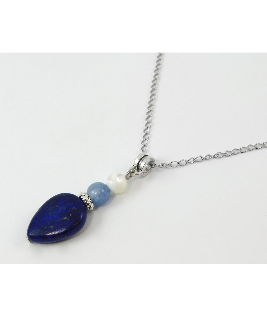 Pendant "Cocktail" lapis lazuli drop, mother of pearl, aquamarine