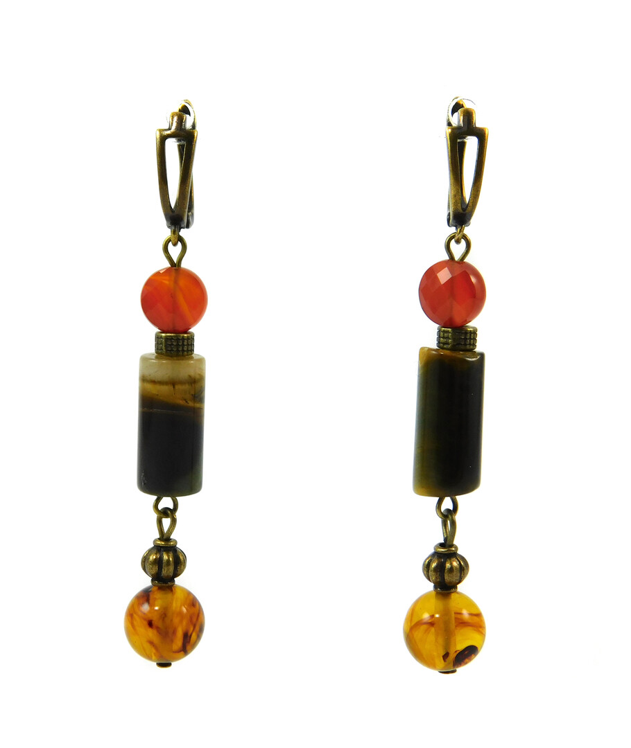 Earrings "Cocktail" Amber, Hawk's eye, Carnelian