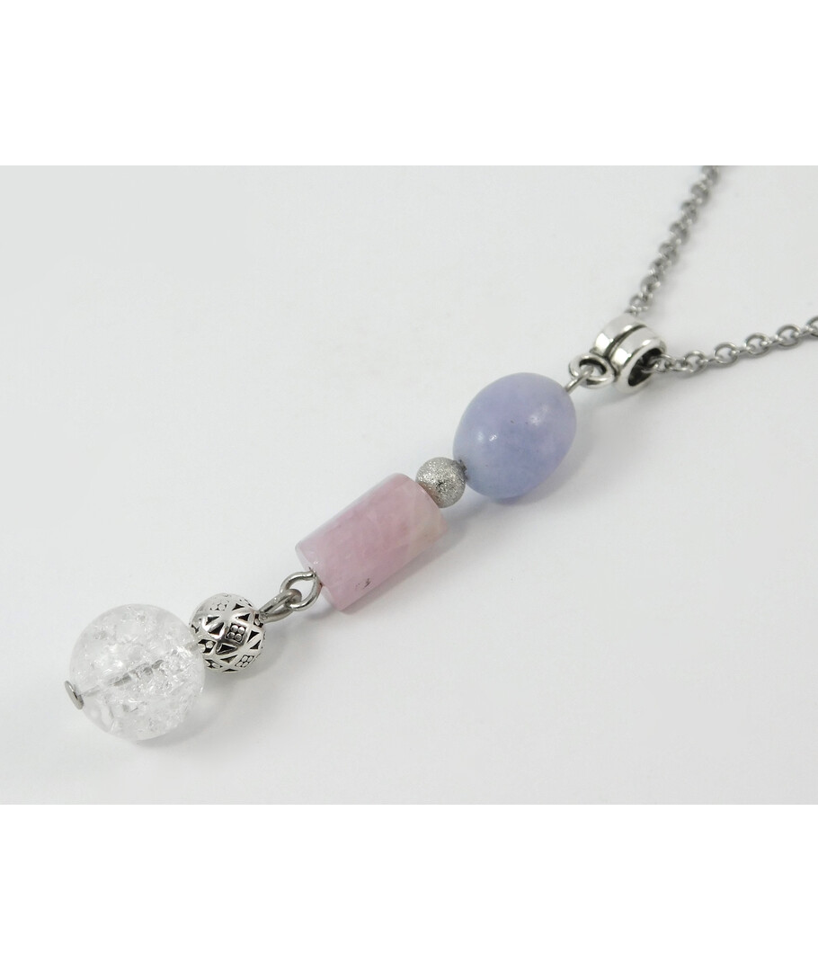 Pendant "Cocktail" Sugar quartz, Kunzite cut, Aquamarine