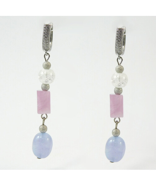 Earrings "Cocktail" Sugar quartz, cut Kunzite, Aquamarine