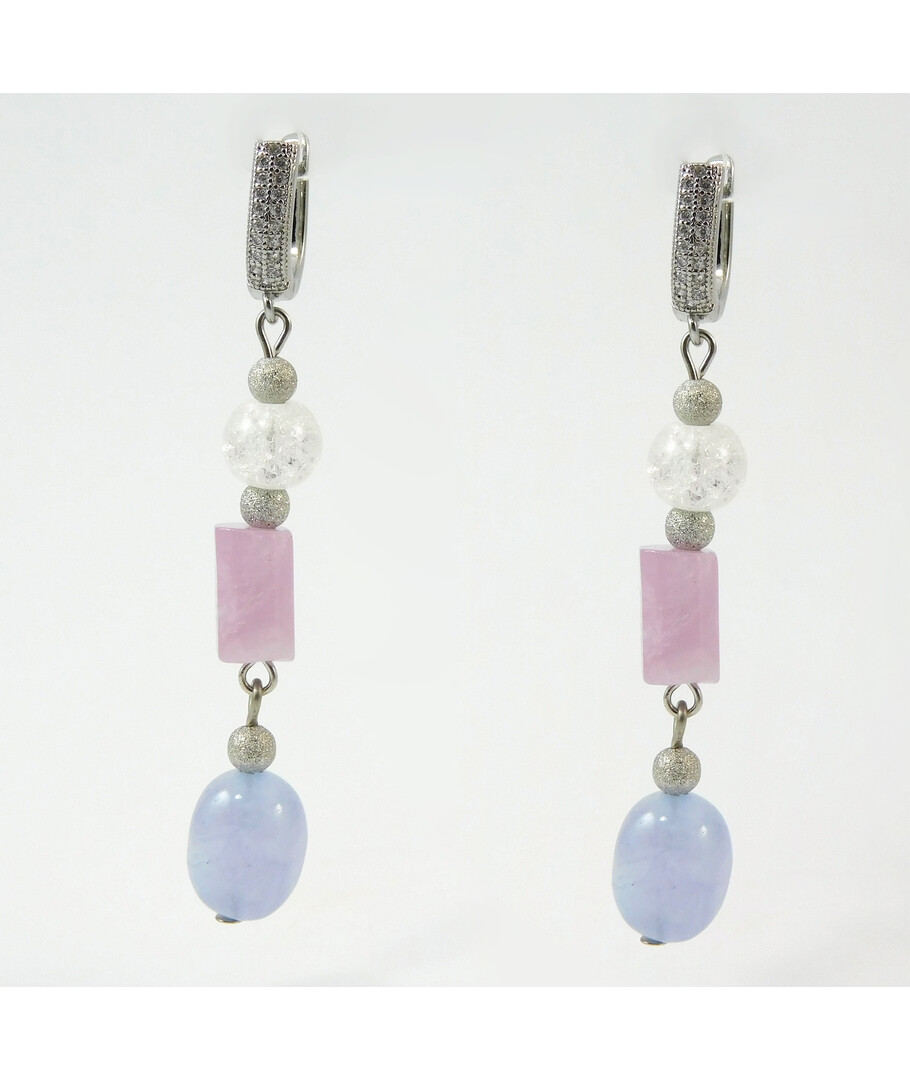 Earrings "Cocktail" Sugar quartz, cut Kunzite, Aquamarine