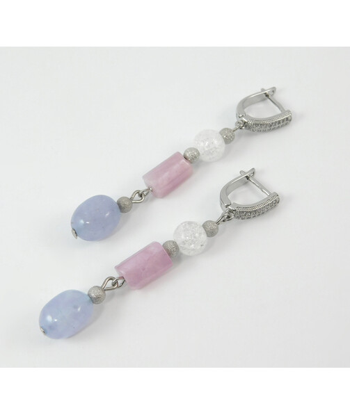 Earrings "Cocktail" Sugar quartz, cut Kunzite, Aquamarine