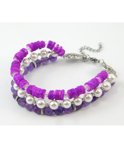 Bracelet "Three colors" Amethyst, Majorca, Shells