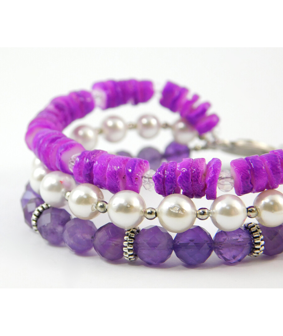 Bracelet "Three colors" Amethyst, Majorca, Shells