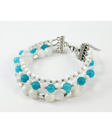 Bracelet "Three colors" Aquamarine, Mother of pearl