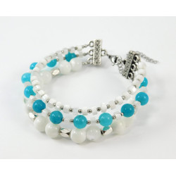 Bracelet "Three colors" Aquamarine, Mother of pearl