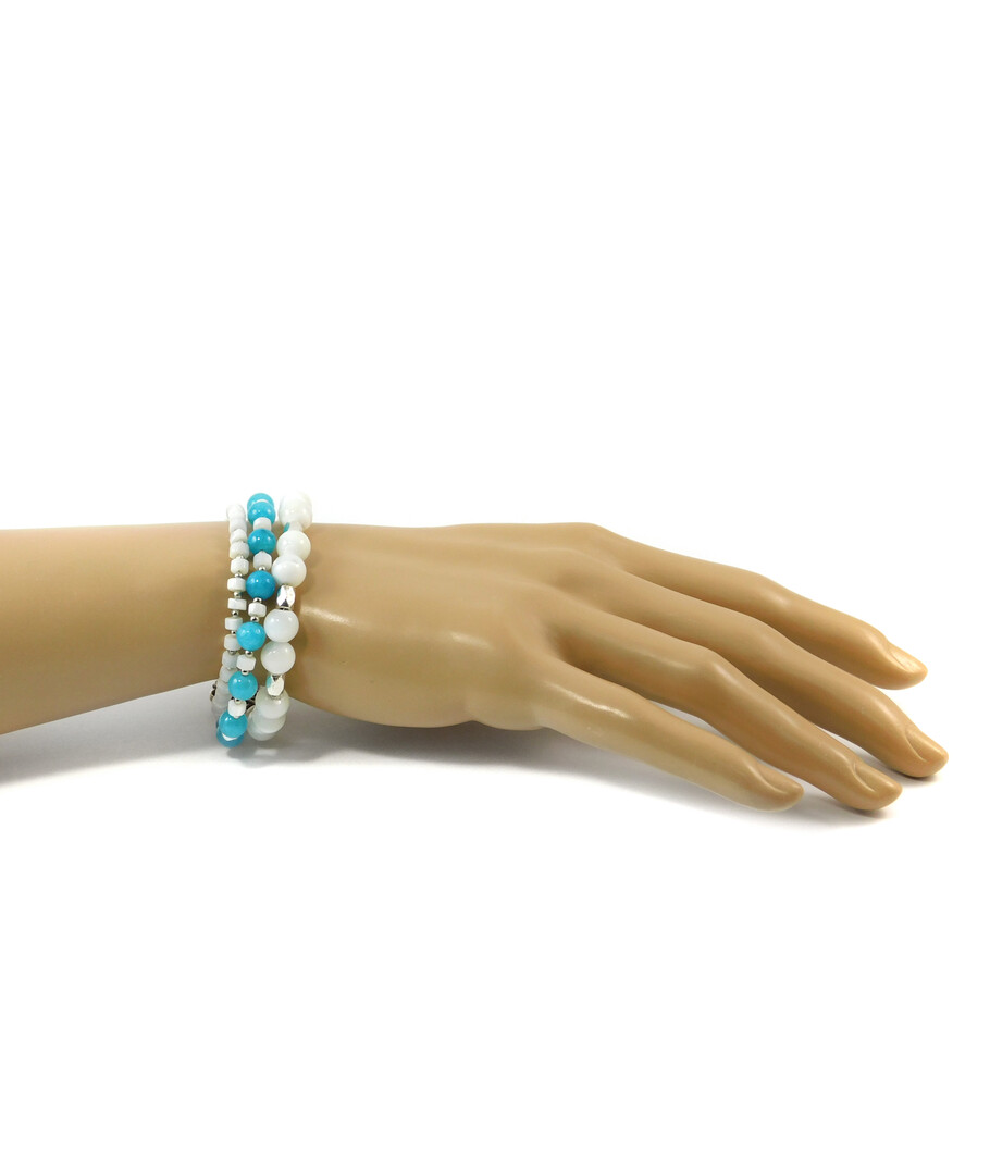 Bracelet "Three colors" Aquamarine, Mother of pearl