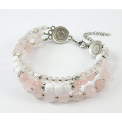 Bracelet "Three colors" Rose quartz, white agate