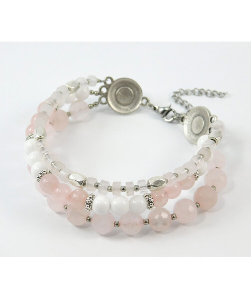 Bracelet "Three colors" Rose quartz, white agate