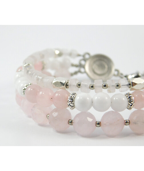 Bracelet "Three colors" Rose quartz, white agate