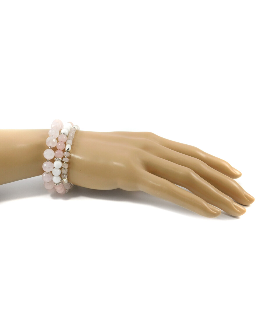 Bracelet "Three colors" Rose quartz, white agate