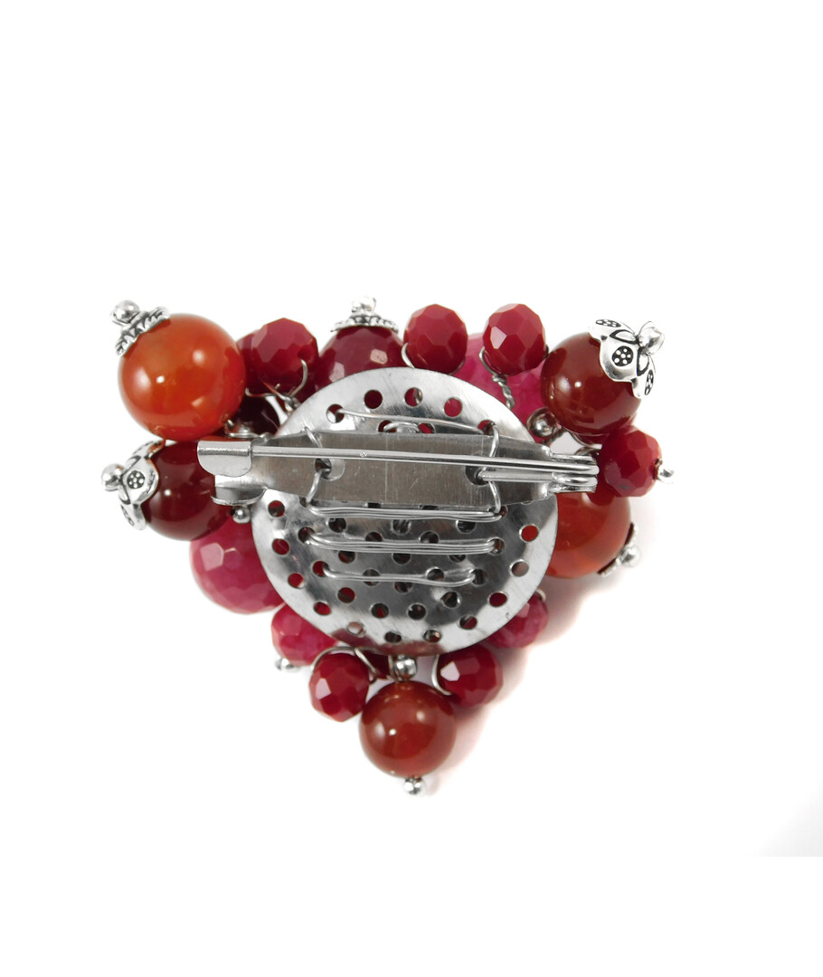 Brooch "Heart" Quartz facet, Carnelian